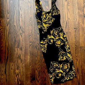 Versace Jeans Couture Black/Gold Regalia Baroque Stretch Midi Dress size small